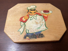 Vintage Volco Brand Hamburger Press Japanese Wood Painted Chef Made In Japan