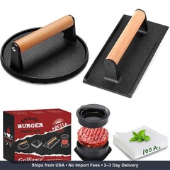 4PC Cast Iron Burger Press Kit Smash Burger Patty Maker Grill Griddle Skillet