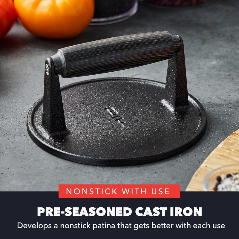 Bobby Flay Cast Iron Burger Press, GreenPan, 6.5" Round Smash Grilling Tool gallery