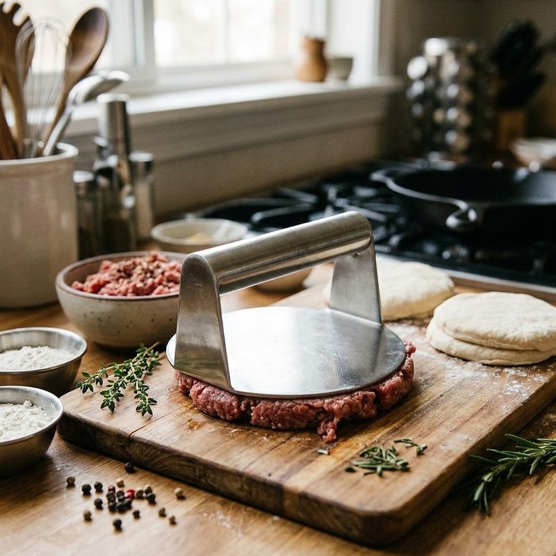 Stainless Steel Burger Press - Compact Round Patty Smasher gallery