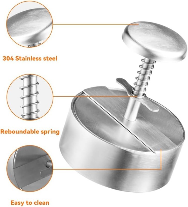 4.5" Stainless Steel Burger Press: 304 Heavy Duty Patty Maker, Dishwasher Safe gallery
