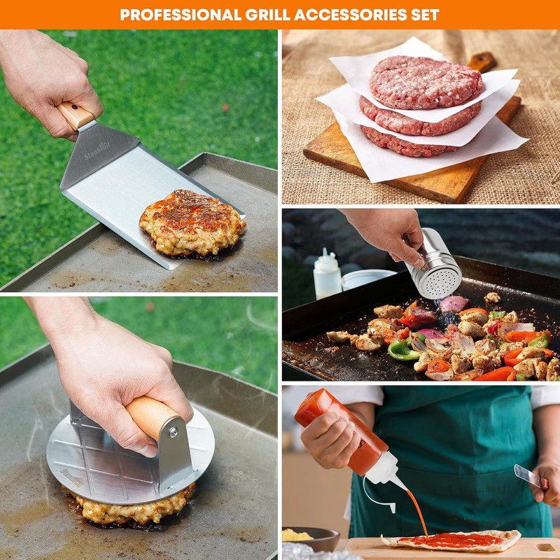 5 Piece Smash Burger Press Kit for Flat Top Grill - Stainless Steel Grill Spatul gallery