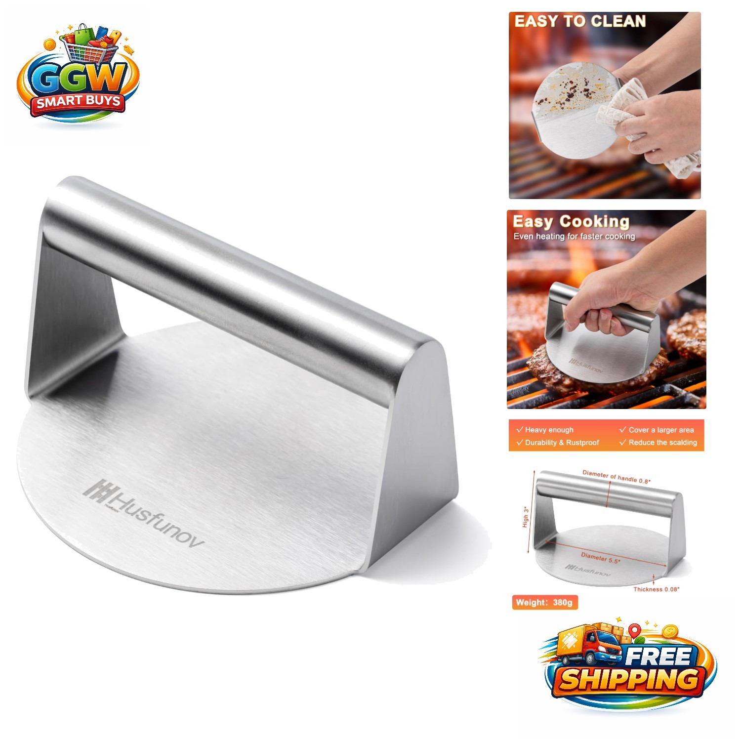 Effortless 5.5-Inch Burger Press: Durable Stainless Steel, Dishwasher Safe gallery