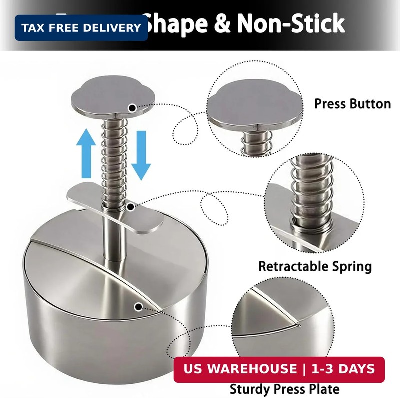304 Stainless Steel Burger Press, Heavy Duty Adjustable Hamburger Meat Press Mak gallery