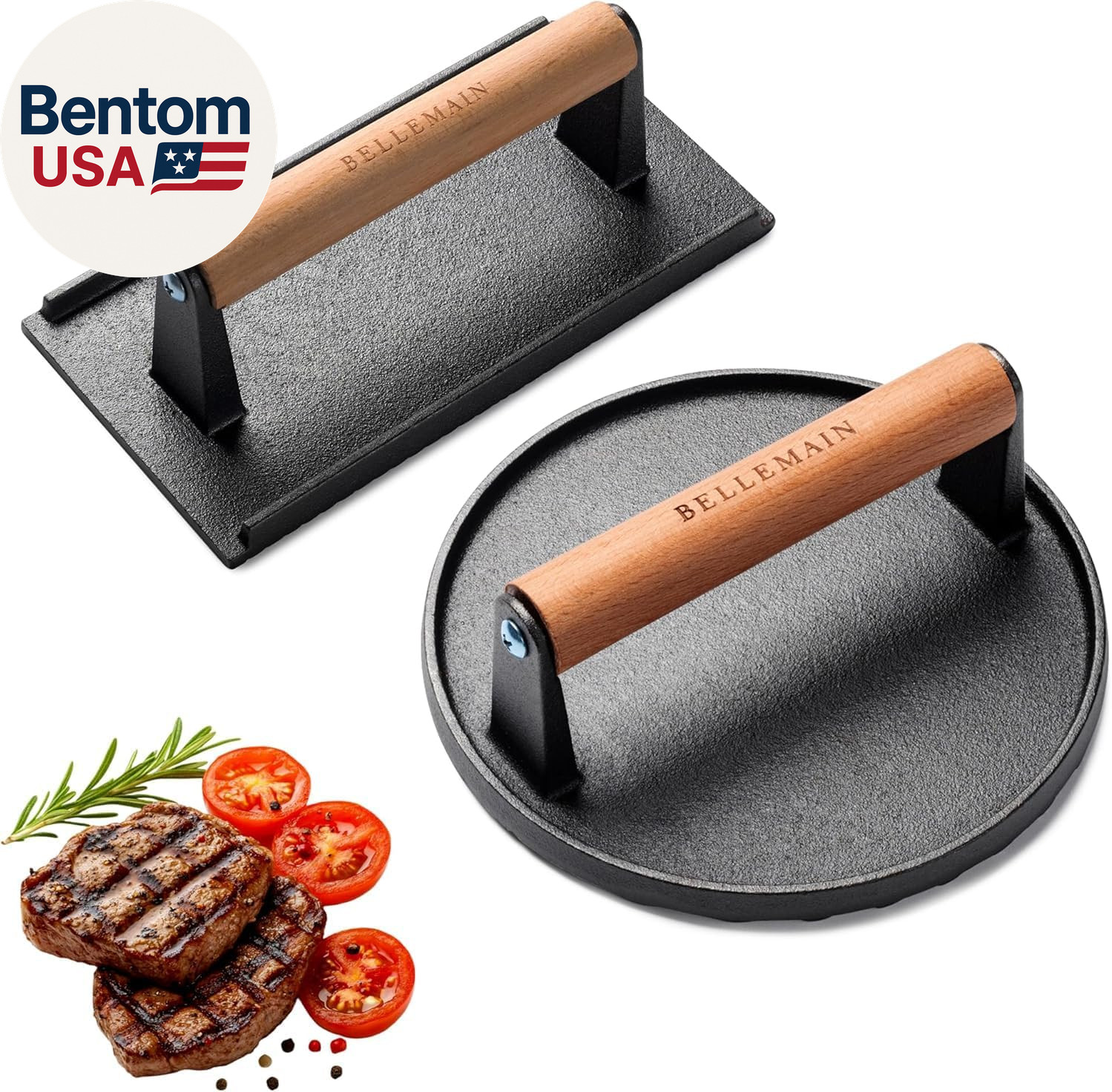 Heavy-Duty Cast Iron Grill Press Set – Perfect Smash Burger Press & Steak Tool w gallery