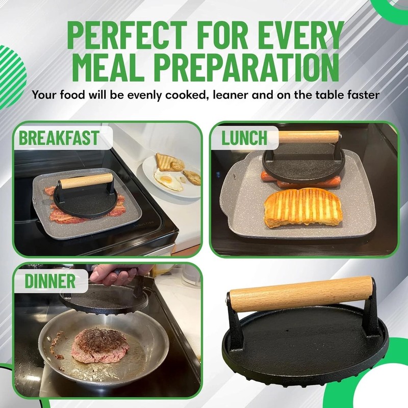 7 Inch Griddle Press Cast Iron Round Smash Grill Press Burger Smasher Bacon Meat gallery