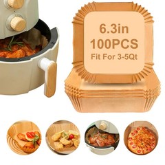 SHINYMOMO Air Fryer Liners Disposable Paper,100Pcs Airfryer 6.3”Square, Beige
