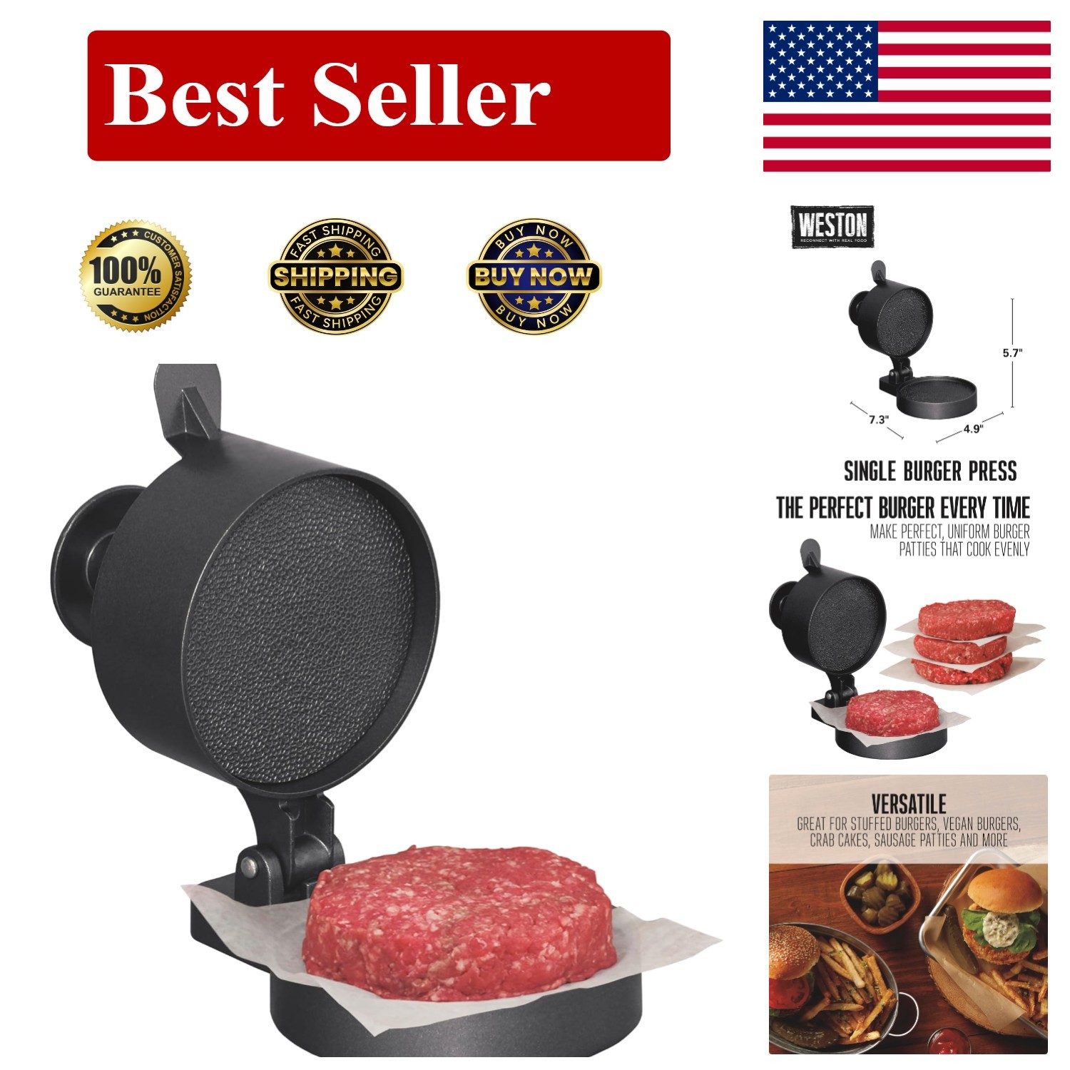 Effortless Non-Stick Burger Press with Precision Thickness Control - 4.5" gallery