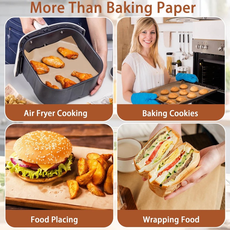 Tikxlafe 200 Pcs 8x8 Inch Parchment Paper Sheets, Precut 8"x8"-200pcs, Brown gallery