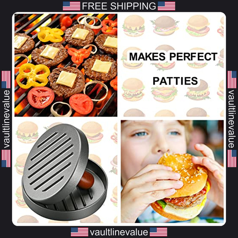 Piquebar burger press stainless steel patty maker with wood handle and 100 gallery