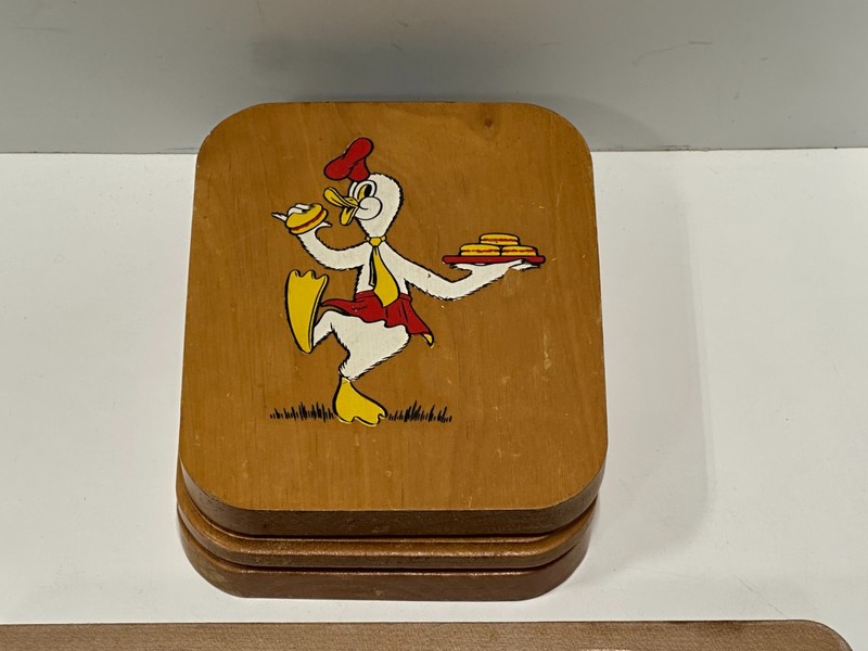 Vintage Hand painted ROOSTER & Duck Japan Hamburger Press Kitchen Decor lot of 2 gallery