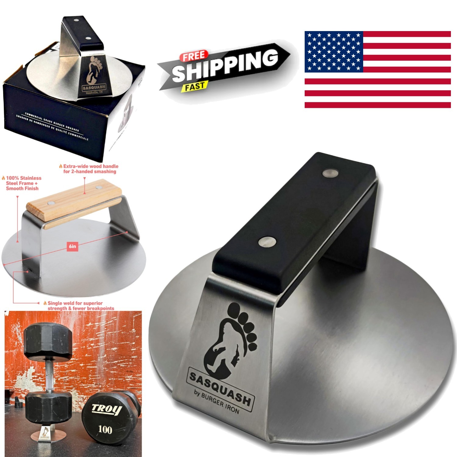 Heavy Duty 6 Inch Stainless Steel Burger Press with Flat Handle for Grilling gallery
