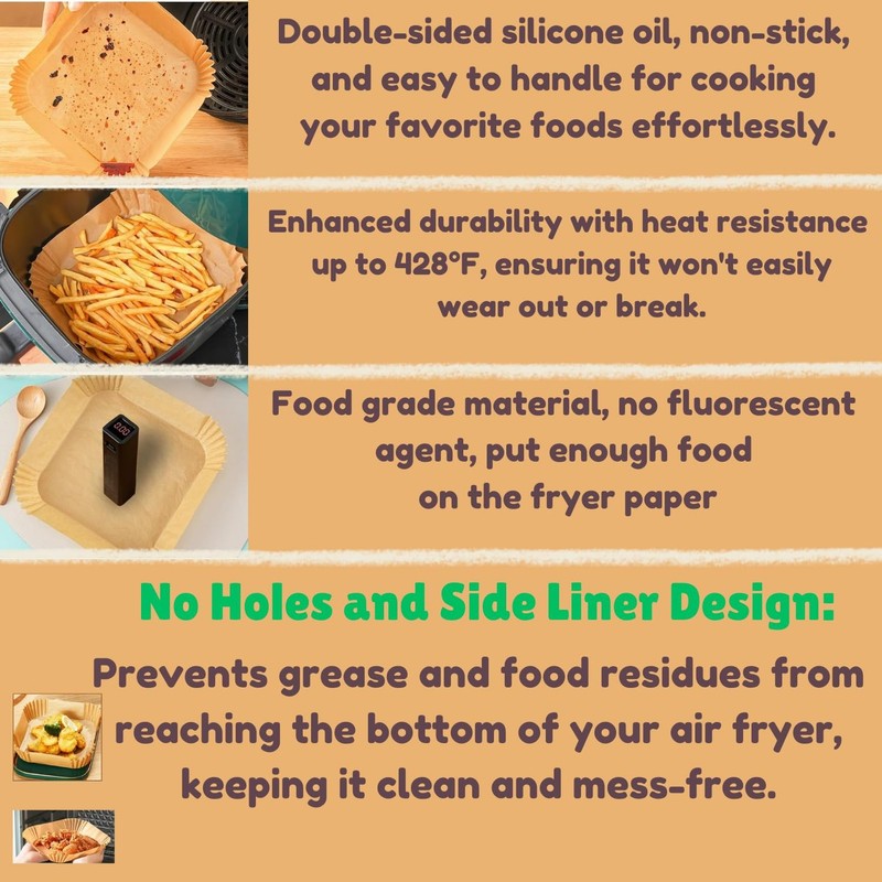 Air Fryer Paper Liners Disposable | 10 Inch 125PCS Large, Wood Color gallery