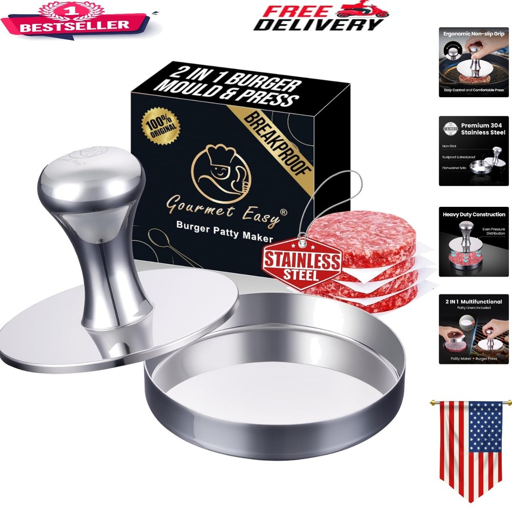 304 Stainless Steel Hamburger Press & Patty-Making Tool - Ergonomic Grip