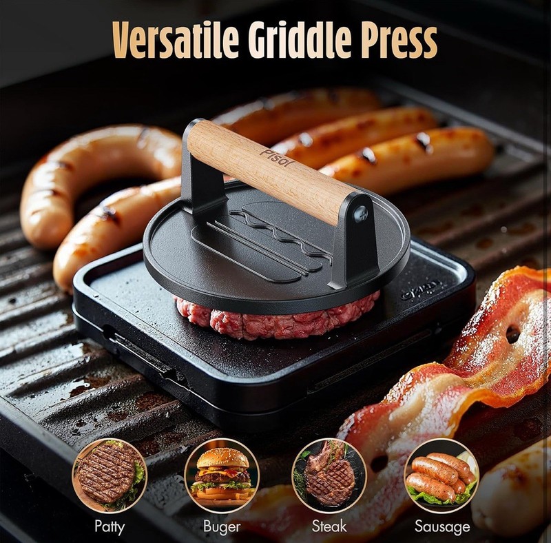 Pisol Smash Burger Press, Pre-Seasoned Cast Iron Hamburger Smasher, 2 lb No Box gallery