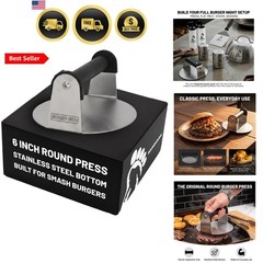 Smash Burger Press, 6 Inch Burger Press, Stainless Steel, Round Flat Bottom, …