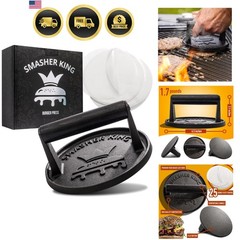 Cast Iron Burger Press with Patty Paper and Smasher Ideal for Griddle