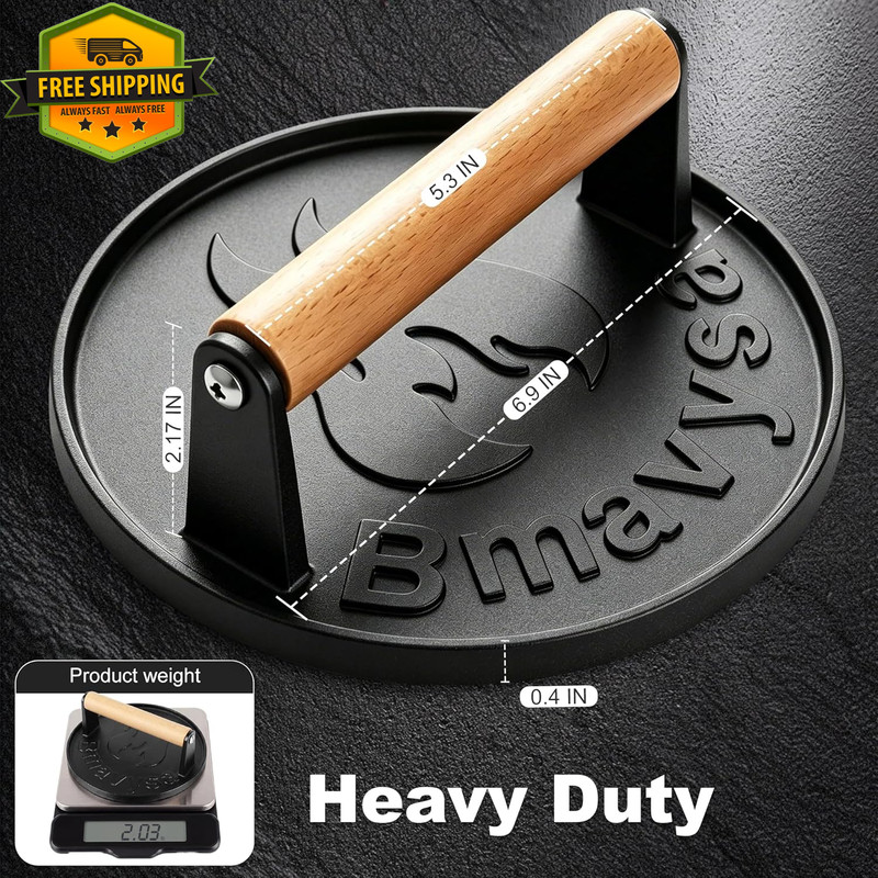 Heavy Duty Cast Iron Burger Press Non Stick Smasher For Griddle Grill BBQ Tool gallery