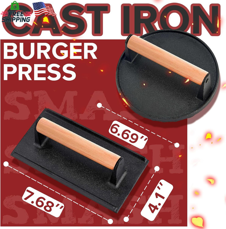5Pcs Smash Burger Press Kit, 3 in 1 Hamburger Press Patty Maker, Cast Iron Burge gallery