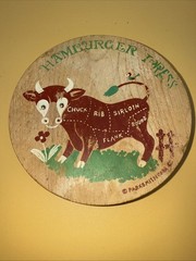Vtg Parksmith Corp-Japan Wooden Hamburger Press Retro Decor Kitschy Cow 5.75”W