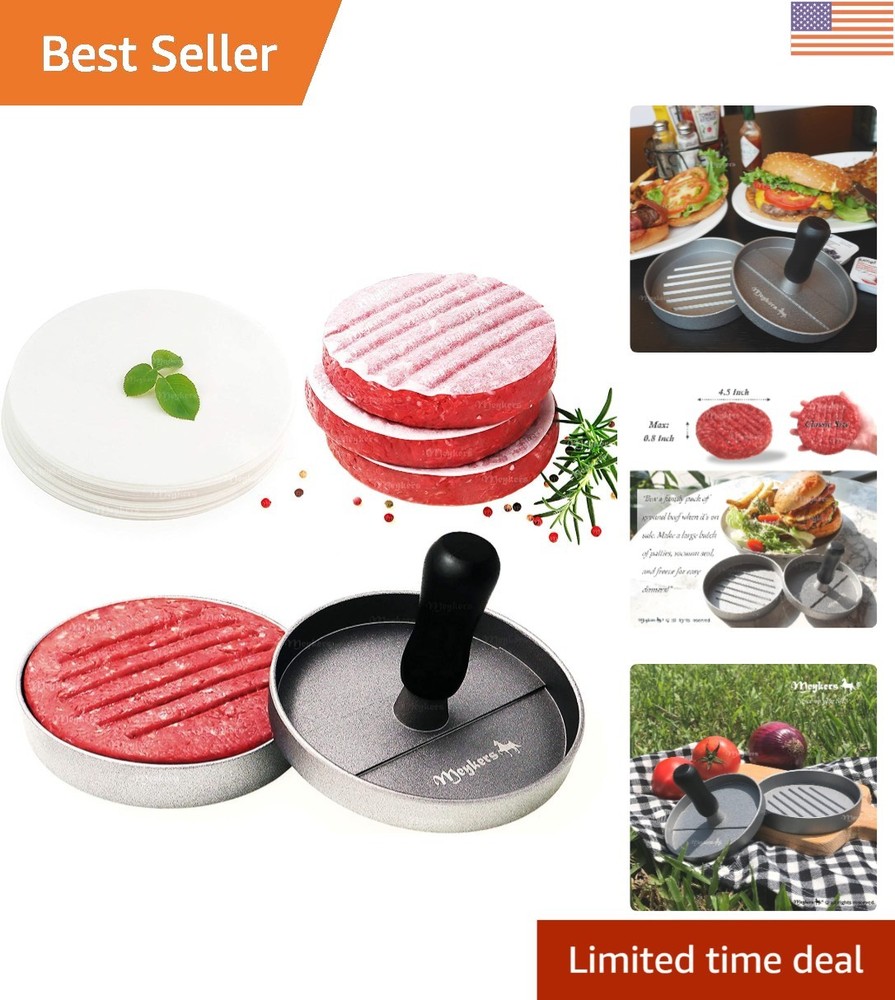 Effortless Homemade Burgers - Non-Stick Patty Maker with 100 Parchment Sheets