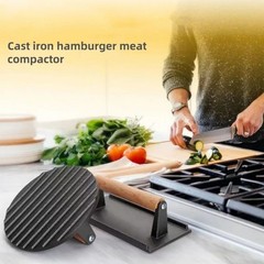 Cast Iron Rectangular Meat Press Heavy-Duty Grill Burger Steak BBQ Tool