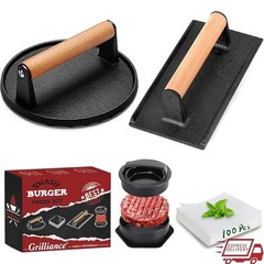 Cast Iron Burger Press Set 5PCS Smasher Patty Maker Griddle Press BBQ Tool New