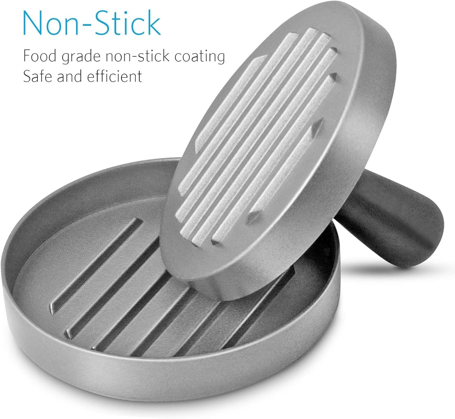 Prensa para hamburguesas aluminio grado alimenticio con mango ABS antiadherente gallery