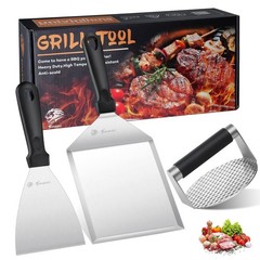 Burger Press Kit 3PCS XXXL 15.5cm x 13.5cm Stainless Steel – Perfect for BBQ