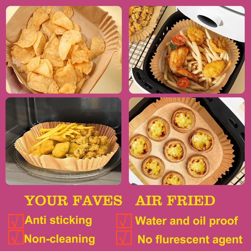 Air Fryer Liners for Pink Fryer, Paper 8" Square 130pcs, Natural gallery