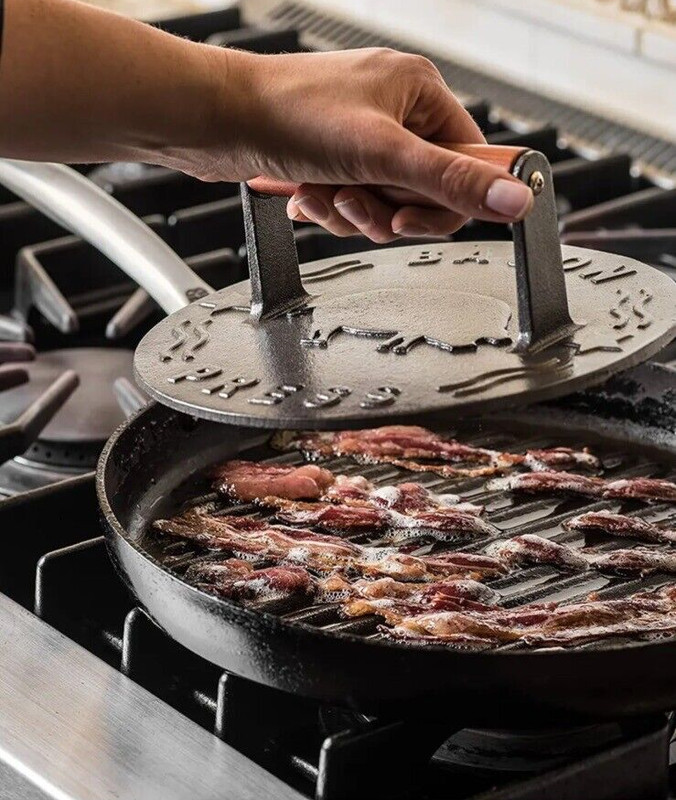 Cast Iron Grill Press Heavy Duty Bacon Press with Wood Handle 8.75 Inch Round gallery