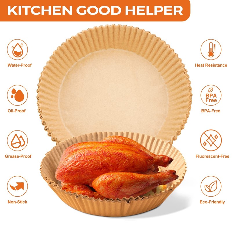 Air Fryer Liners for Najia, 50 PCS Paper 6.3inch Round, Natural gallery