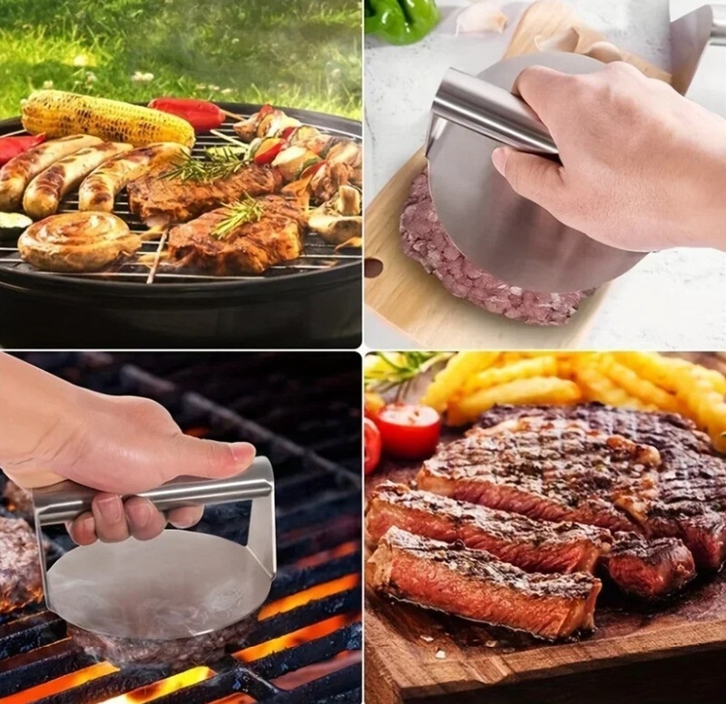 1pc Stainless Steel Smash Burger Press Round/Square Meat Patty Maker Mold - NEW gallery