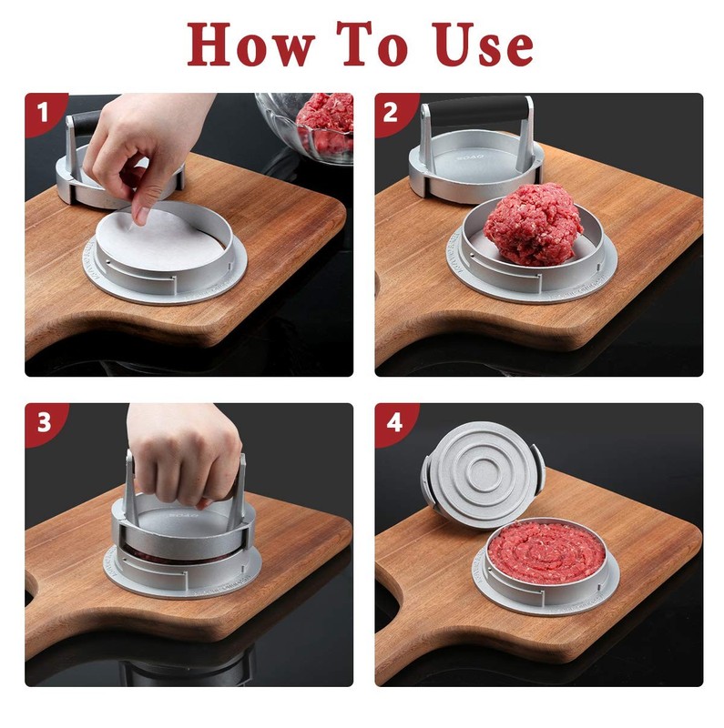 3-in-1 Adjustable Thickness Burger Press with 100 Wax Papers Aluminum Mold gallery
