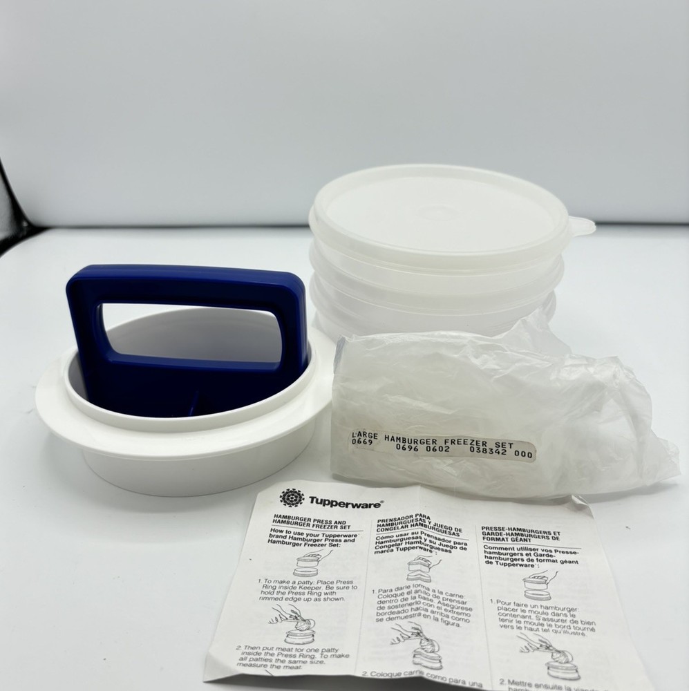 Vintage Tupperware Burger Press 1927 1926 Ring Press 4 Keepers With Lid NEW