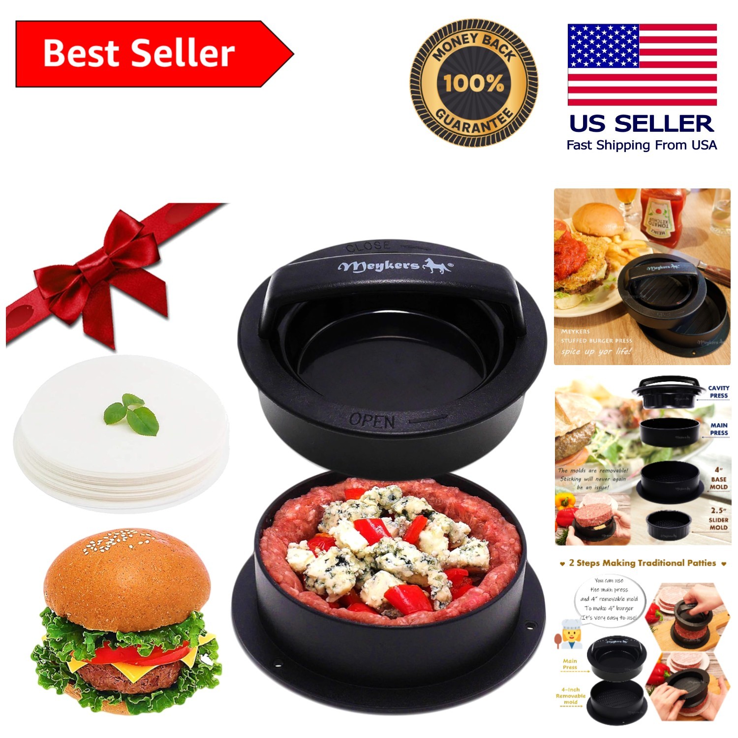 Deluxe Hamburger Press: 3-in-1 Non-Stick Tool with 100 Wax Papers - BPA Free gallery