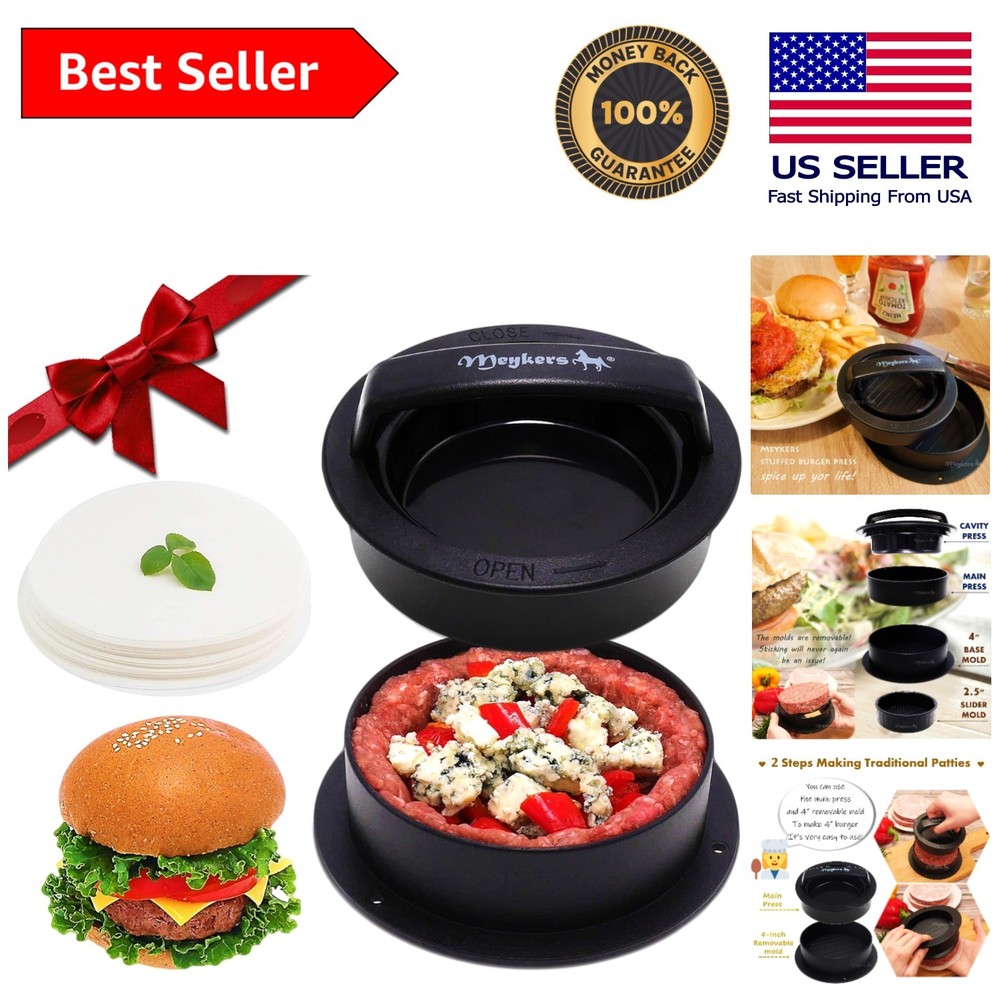 Deluxe Hamburger Press: 3-in-1 Non-Stick Tool with 100 Wax Papers - BPA Free
