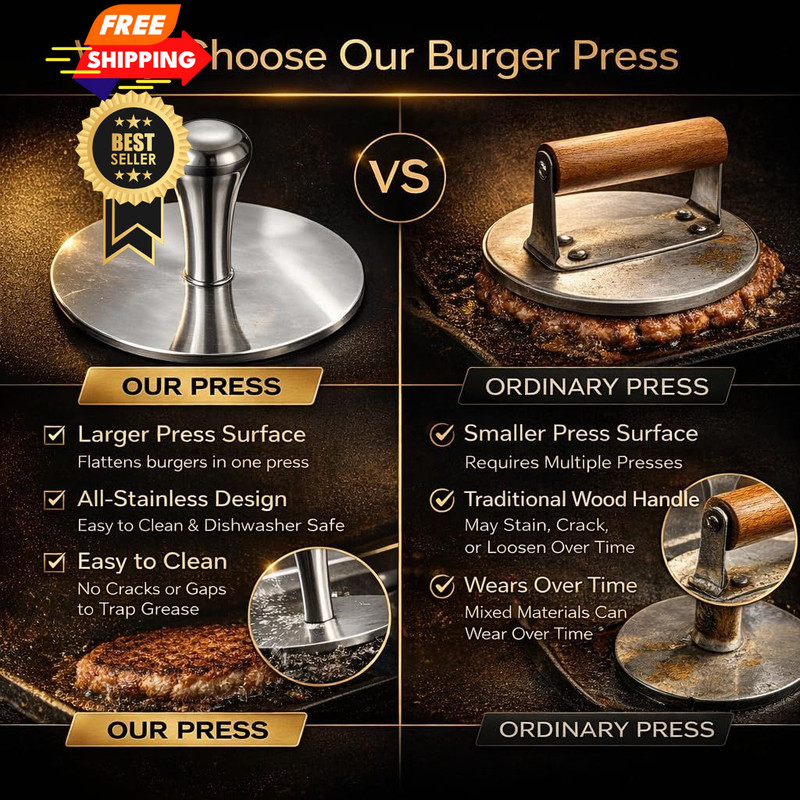 Wonderful Cuisine Premium Stainless Steel Smash Burger Press, gallery