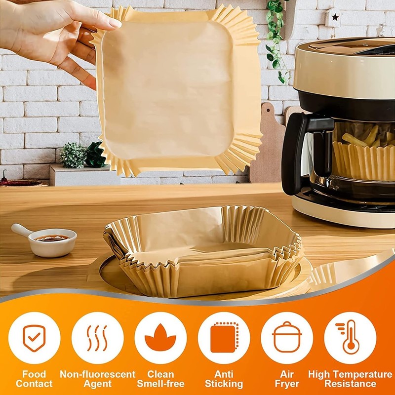 Air Fryer Disposable Paper Liners for COSORI Square-9inch-120pcs, Brown gallery