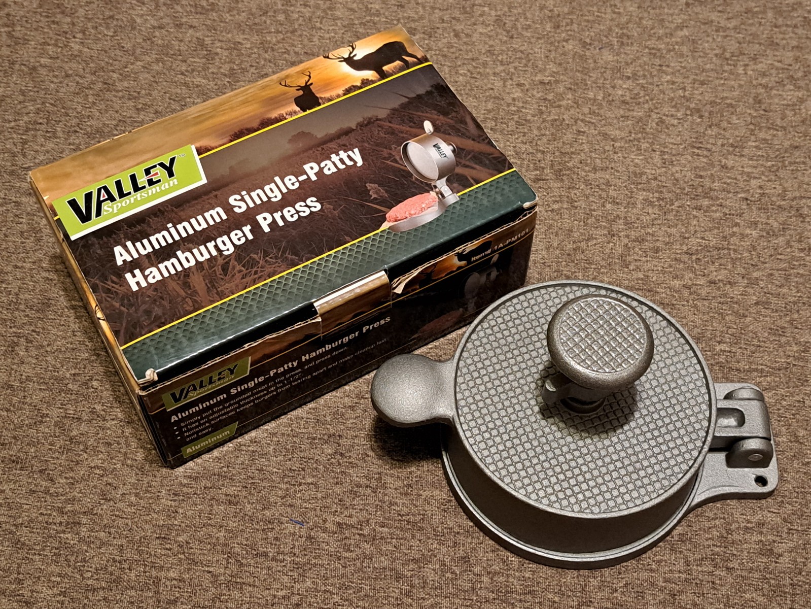 VALLEY SPORTSMAN ALUMINUM SINGLE-PATTY HAMBURGER MEAT PRESS. CAMPING BBQ GEAR gallery