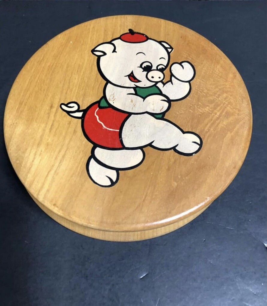 VTG Wooden Hamburger Press Mold with Pig Painted Design Free Shipping gallery