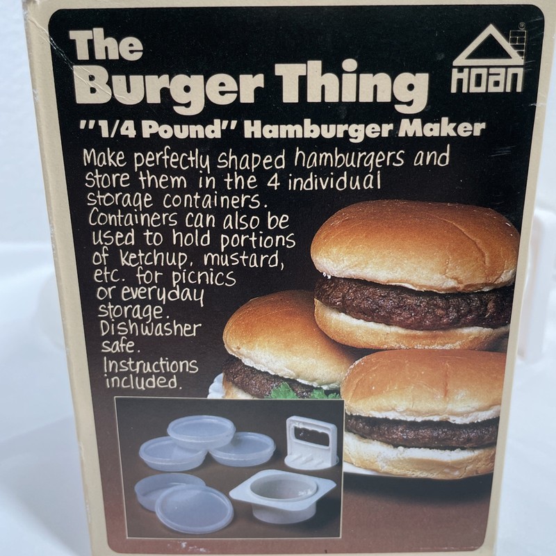 VINTAGE The Burger Thing by Hoan - 1/4 Pound Burger Press COMPLETE w/ Box 1985 gallery