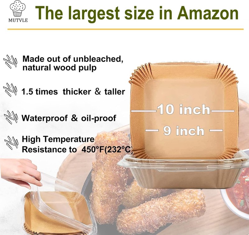 10 Inch Largest Square Air Fryer Disposable Paper 10''Square, Brown gallery