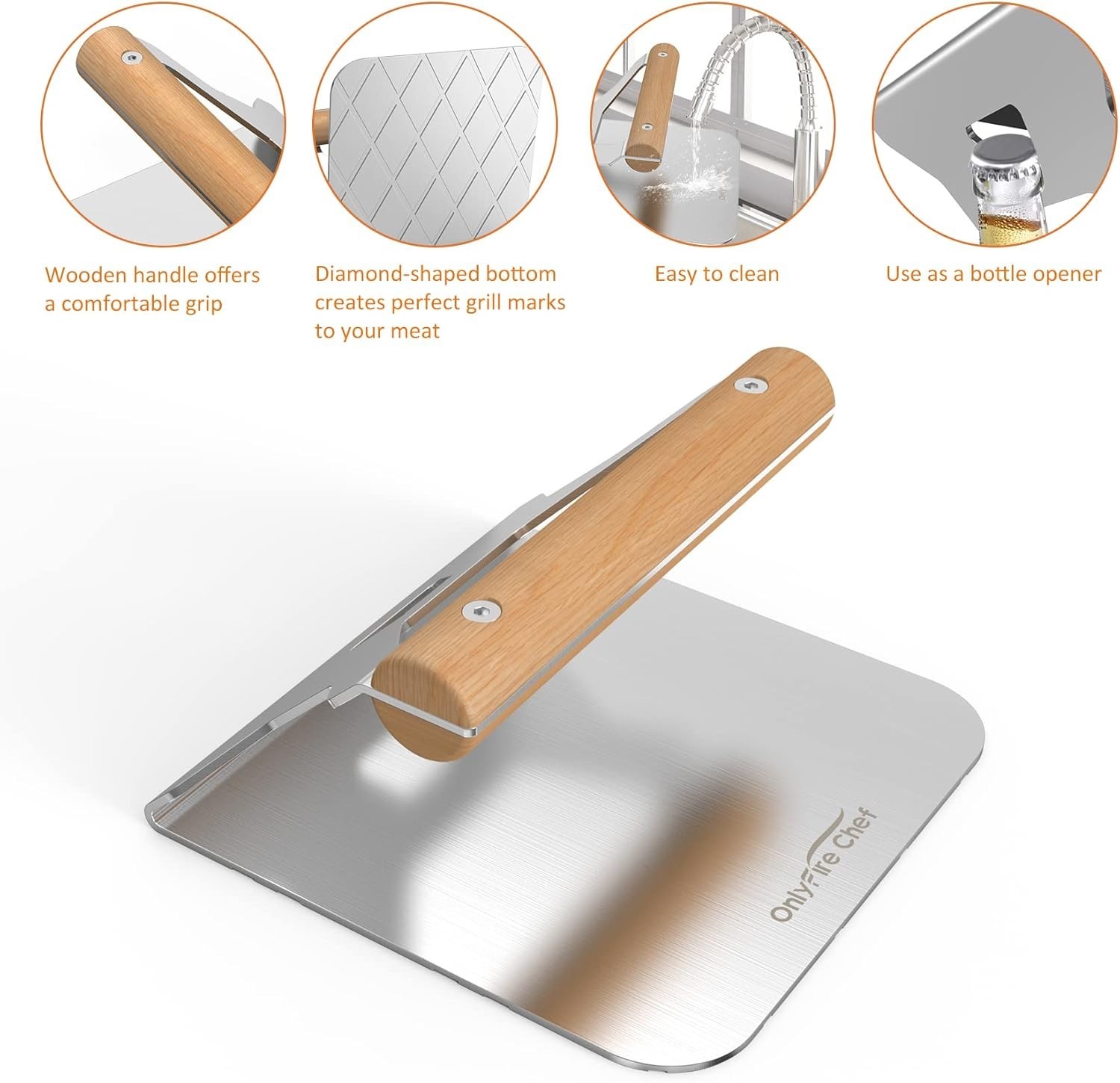 5.5 Inch Burger Smasher, 304 Stainless Steel Square Burger Press with W gallery