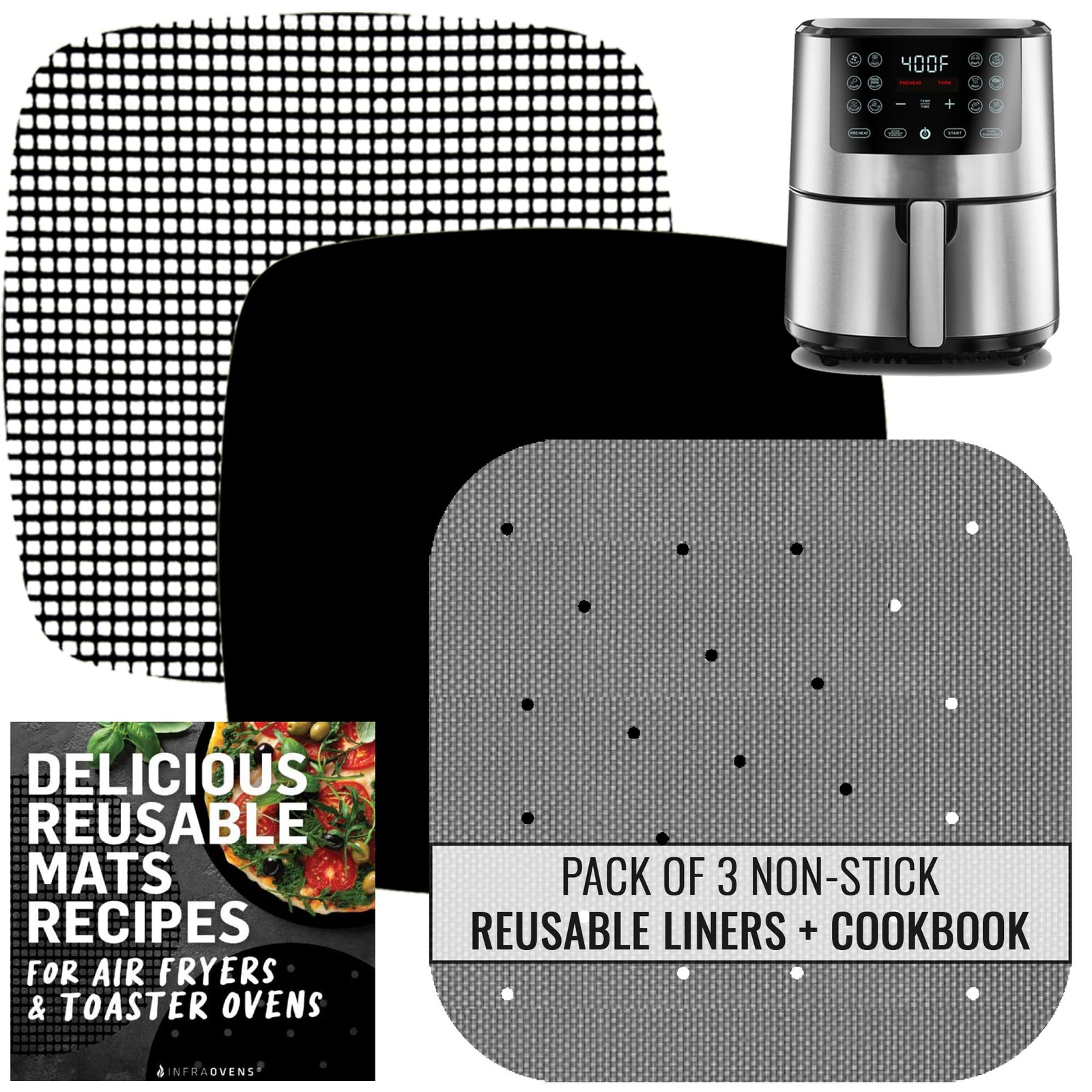 Reusable Mats Air Fryer Liners for Ultrean, 10.5 inches, Black gallery