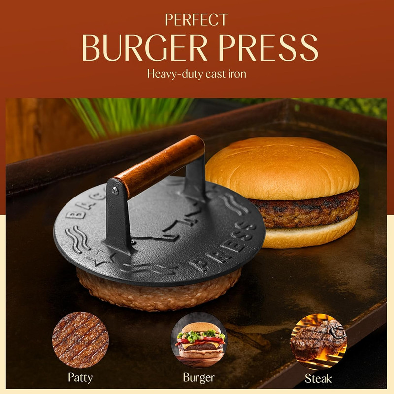 Heavy-Duty Cast Iron Burger Press 7 Inch round Burger Smasher, Grill Press for C gallery
