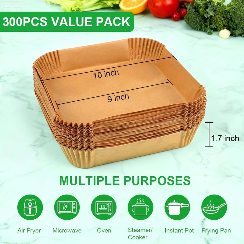 BYKITCHEN Large Air Fryer Liners for 10 inch 8-12 QT-200PCS, Nature gallery