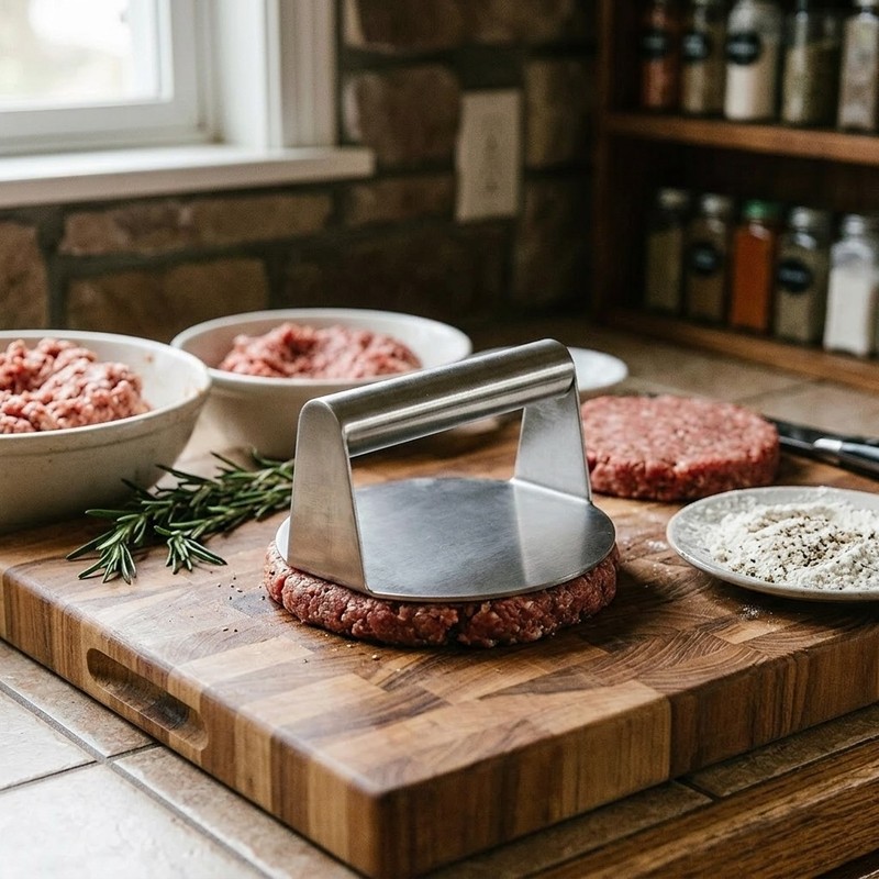 Stainless Steel Burger Press - Compact Round Patty Smasher gallery