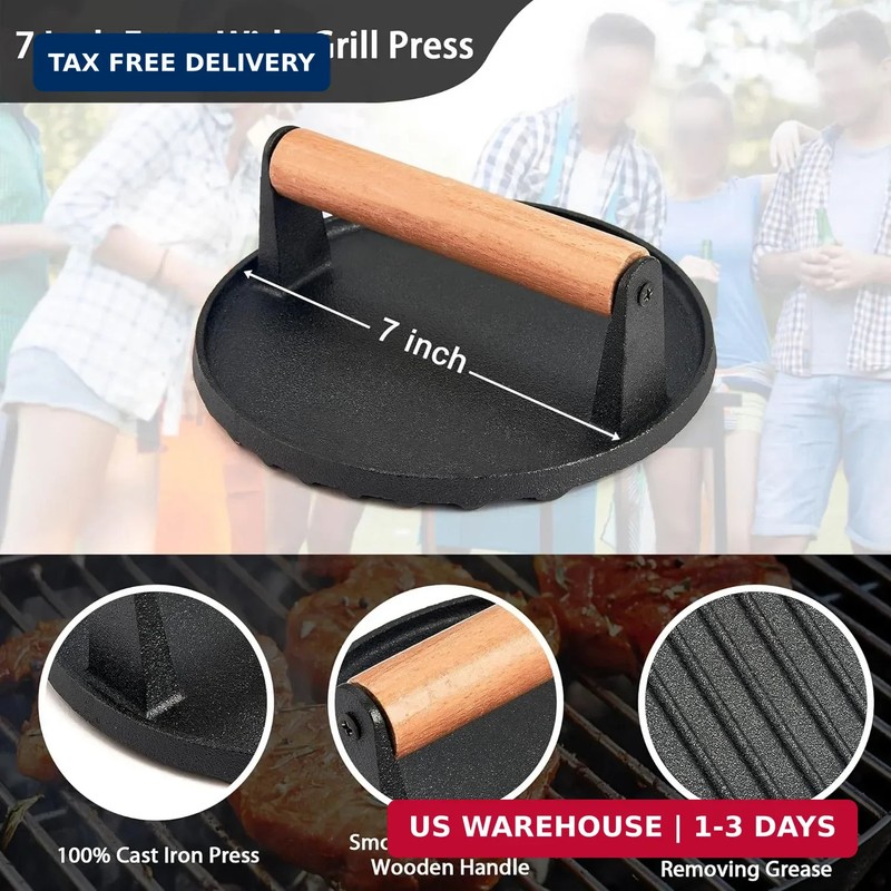 3Pcs Grill Press, Leonyo 7 Inch Round Cast Iron Burger Press, Heavy Duty Smash B gallery