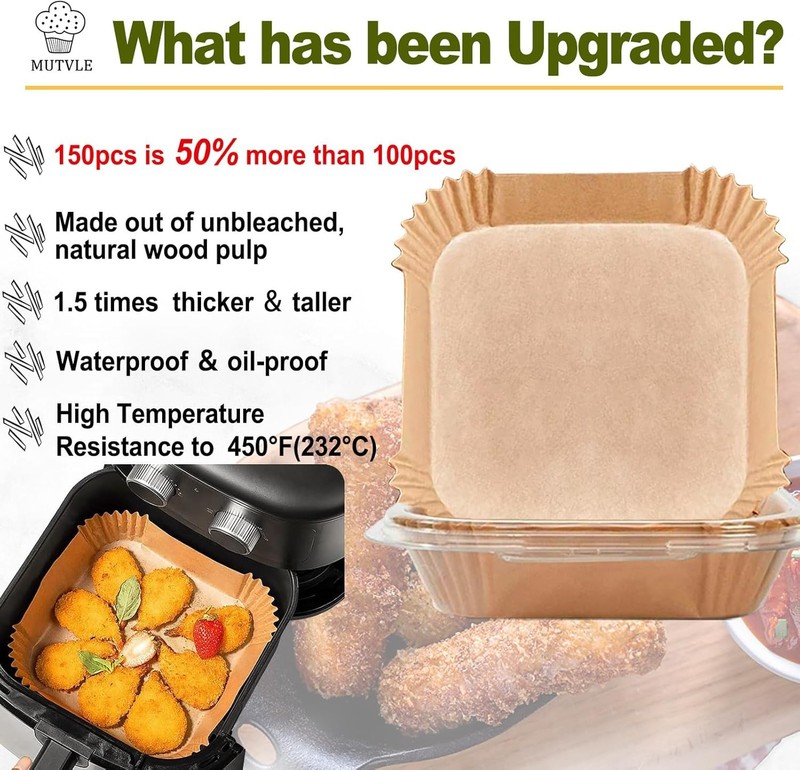 Air Fryer Liners Disposable 4QT for Chefman 7.5 Inch Square, Natural gallery